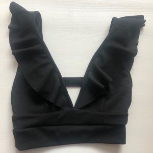 NEW Pretty Little Thing Ruffle Black Crop Top